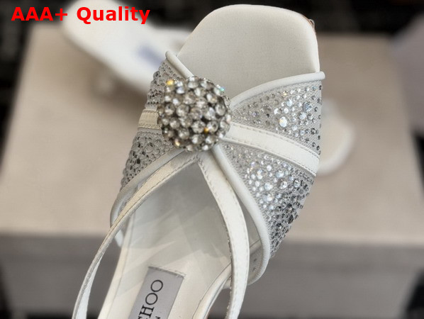 Jimmy Choo Siva Mule 50 Ivory Mesh and Satin Mules with Degrade Galaxy Crystal and Crystal Sphere Embellishment Replica