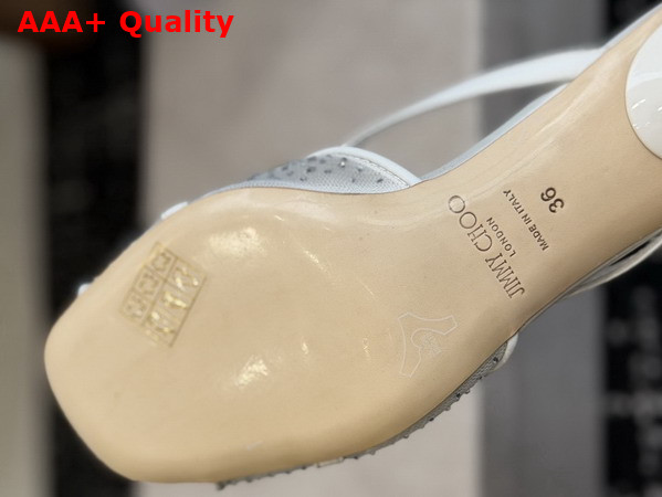 Jimmy Choo Siva Mule 50 Ivory Mesh and Satin Mules with Degrade Galaxy Crystal and Crystal Sphere Embellishment Replica