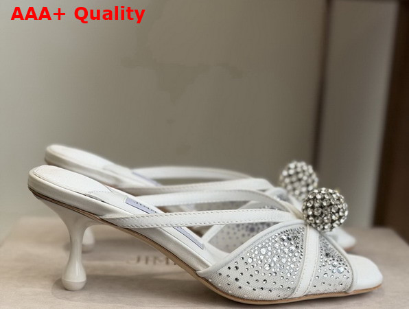 Jimmy Choo Siva Mule 50 Ivory Mesh and Satin Mules with Degrade Galaxy Crystal and Crystal Sphere Embellishment Replica