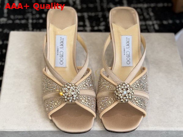 Jimmy Choo Siva Mule 50 Nude Mesh and Satin Mules with Degrade Galaxy Crystal and Crystal Sphere Embellishment Replica