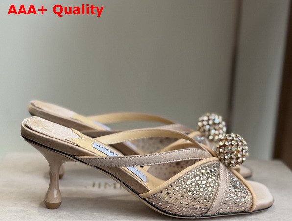 Jimmy Choo Siva Mule 50 Nude Mesh and Satin Mules with Degrade Galaxy Crystal and Crystal Sphere Embellishment Replica