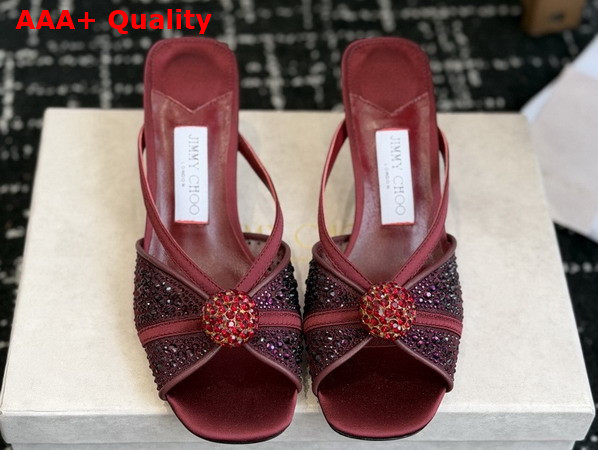 Jimmy Choo Siva Mule 50 Red Mesh and Satin Mules with Degrade Galaxy Crystal and Crystal Sphere Embellishment Replica