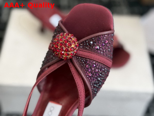Jimmy Choo Siva Mule 50 Red Mesh and Satin Mules with Degrade Galaxy Crystal and Crystal Sphere Embellishment Replica