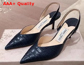 Jimmy Choo Thandi 65 Blue Croc Embossed Leather Slingback Pumps with JC Emblem Replica