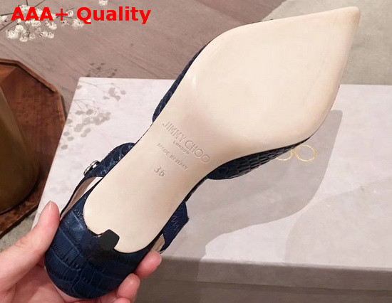 Jimmy Choo Thandi 65 Blue Croc Embossed Leather Slingback Pumps with JC Emblem Replica