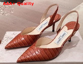 Jimmy Choo Thandi 65 Cuoio Croc Embossed Leather Slingback Pumps with JC Emblem Replica