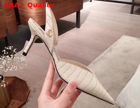 Jimmy Choo Thandi 65 Sand Croc Embossed Leather Slingback Pumps with JC Emblem Replica