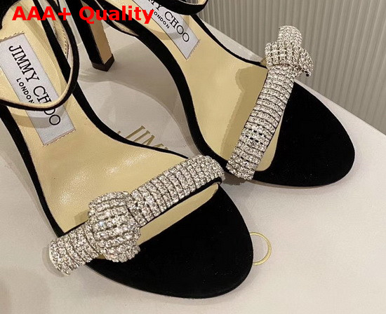 Jimmy Choo Thyra 100 Black Suede Sandals with Pave Crystal Cord Detail Replica