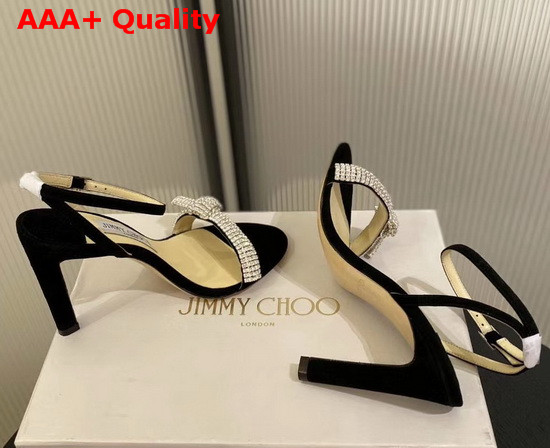 Jimmy Choo Thyra 100 Black Suede Sandals with Pave Crystal Cord Detail Replica