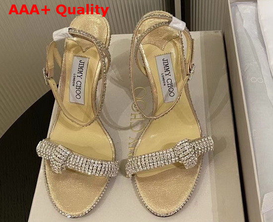 Jimmy Choo Thyra 100 Light Gold Suede Sandals with Pave Crystal Cord Detail Replica