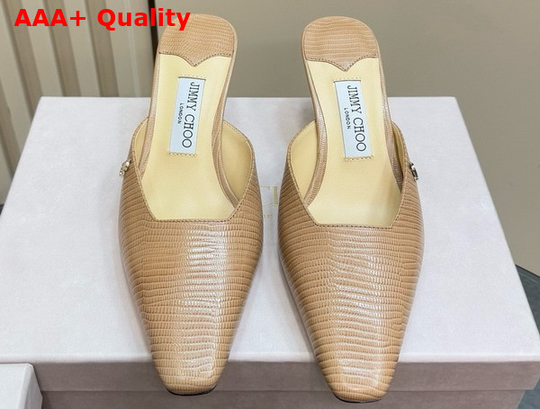 Jimmy Choo Vivi 65 Beige Lizard Printed Leather Mules Replica