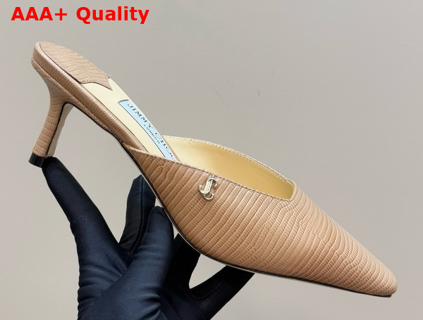 Jimmy Choo Vivi 65 Beige Lizard Printed Leather Mules Replica