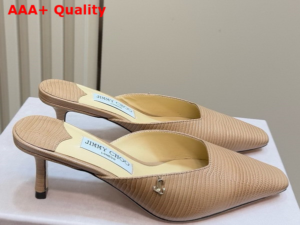 Jimmy Choo Vivi 65 Beige Lizard Printed Leather Mules Replica
