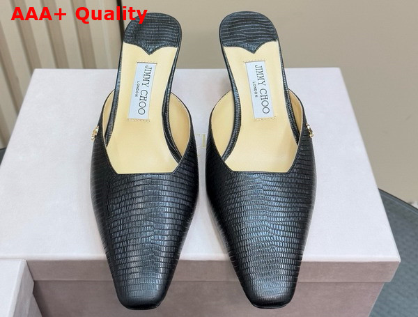 Jimmy Choo Vivi 65 Black Lizard Printed Leather Mules Replica