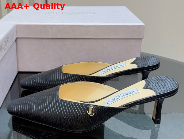 Jimmy Choo Vivi 65 Black Lizard Printed Leather Mules Replica
