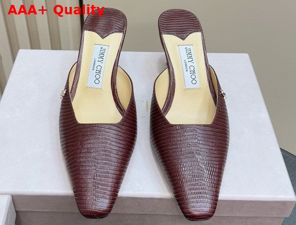 Jimmy Choo Vivi 65 Coffee Lizard Printed Leather Mules Replica