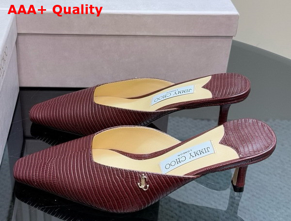 Jimmy Choo Vivi 65 Coffee Lizard Printed Leather Mules Replica
