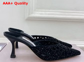 Jimmy Choo Vivi 65 Mules in Black Perforated Crystal Suede Replica