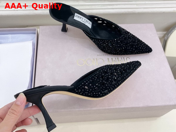 Jimmy Choo Vivi 65 Mules in Black Perforated Crystal Suede Replica