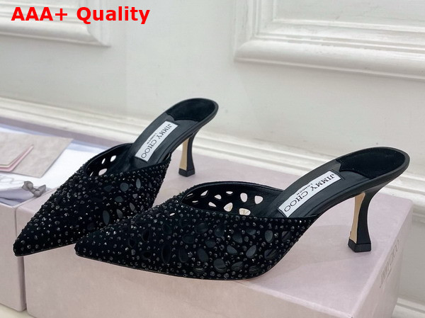 Jimmy Choo Vivi 65 Mules in Black Perforated Crystal Suede Replica