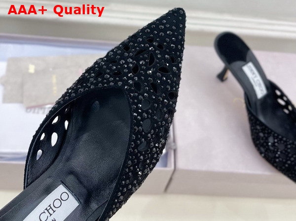 Jimmy Choo Vivi 65 Mules in Black Perforated Crystal Suede Replica