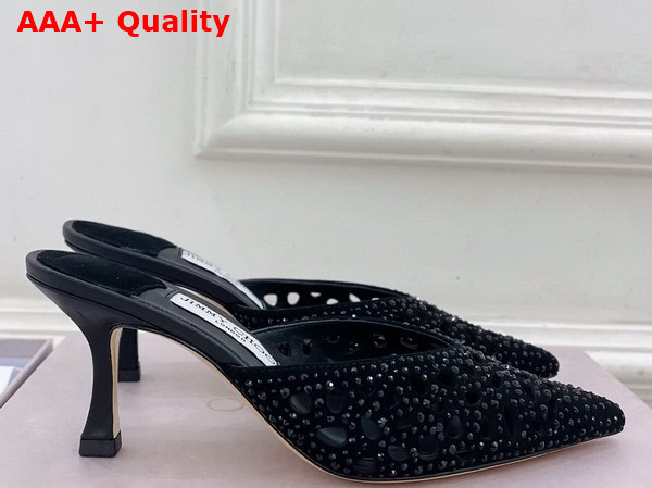 Jimmy Choo Vivi 65 Mules in Black Perforated Crystal Suede Replica