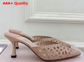 Jimmy Choo Vivi 65 Mules in Pink Perforated Crystal Suede Replica