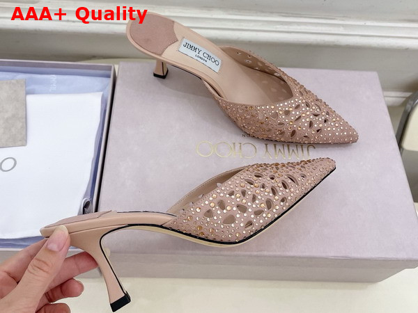 Jimmy Choo Vivi 65 Mules in Pink Perforated Crystal Suede Replica
