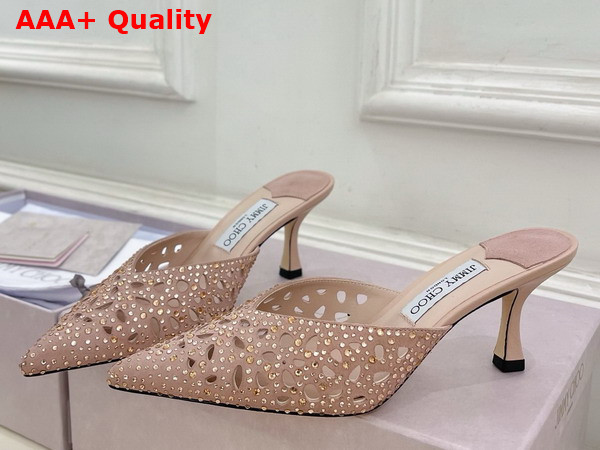 Jimmy Choo Vivi 65 Mules in Pink Perforated Crystal Suede Replica