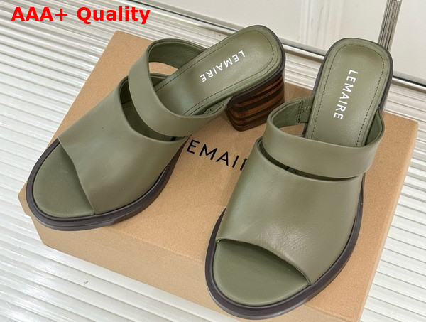 Lemaire Heeled Mule in Khaki Vegetable Nappa Leather Replica