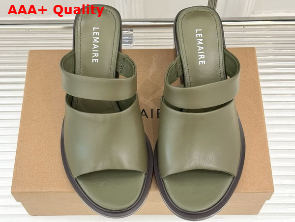 Lemaire Heeled Mule in Khaki Vegetable Nappa Leather Replica