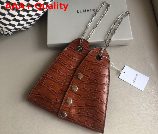 Lemaire Mini Double Folded Bag in Brown Embossed Leather Replica