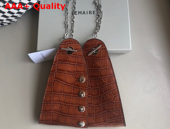 Lemaire Mini Double Folded Bag in Brown Embossed Leather Replica