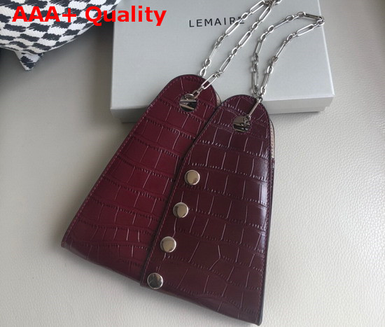 Lemaire Mini Double Folded Bag in Burgundy Embossed Leather Replica