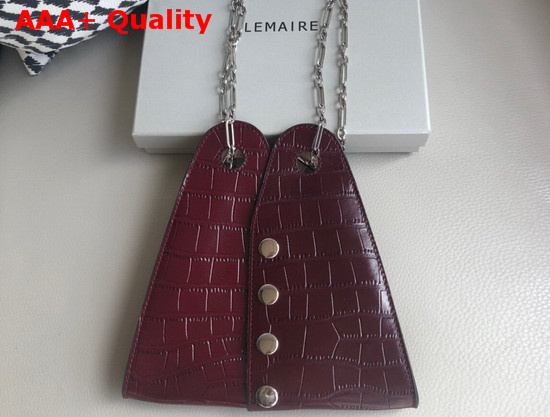 Lemaire Mini Double Folded Bag in Burgundy Embossed Leather Replica
