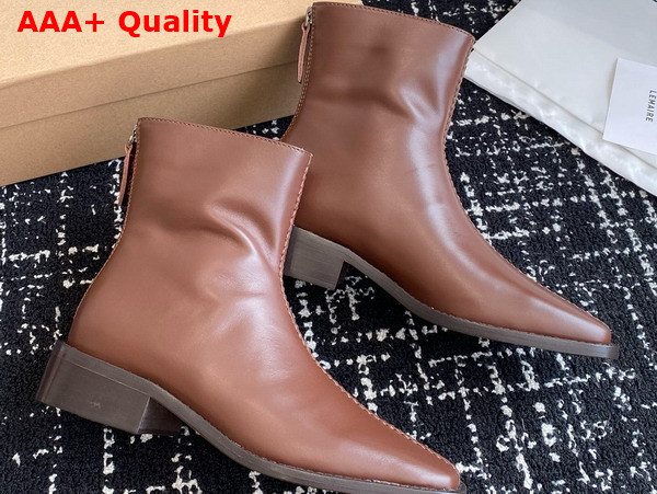 Lemaire Piped Zipped Boots in Dark Brown Soft Leather Replica