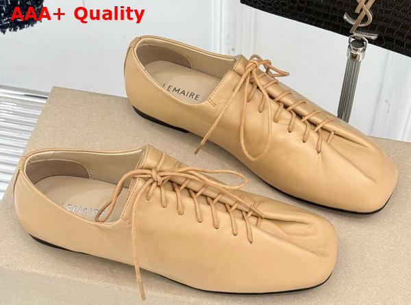 Lemaire Souris Flat Classic Derbies in Beige Leather Replica