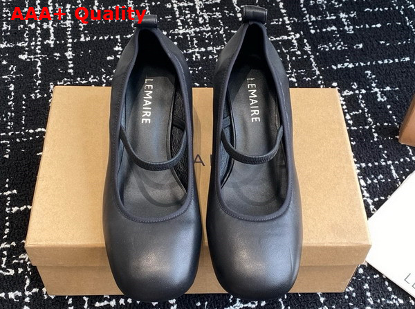 Lemaire Square Ballerina with 55mm Heel Black Smooth Nappa Leather Replica