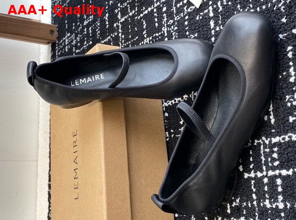 Lemaire Square Flat Ballerina in Black Smooth Nappa Leather Replica