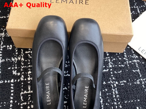 Lemaire Square Flat Ballerina in Black Smooth Nappa Leather Replica