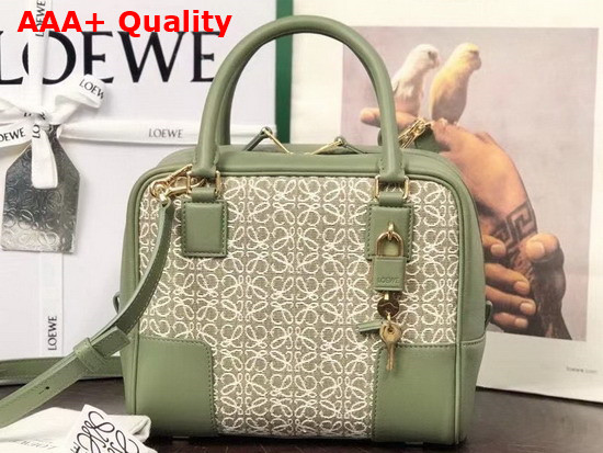 Loewe Amazona 19 Square Bag in Jacquard and Calfskin Green Avocado Green Replica