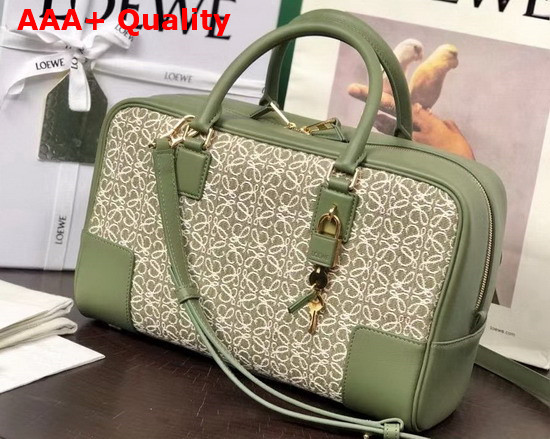 Loewe Amazona 28 Bag in Jacquard and Calfskin Green Avocado Green Replica