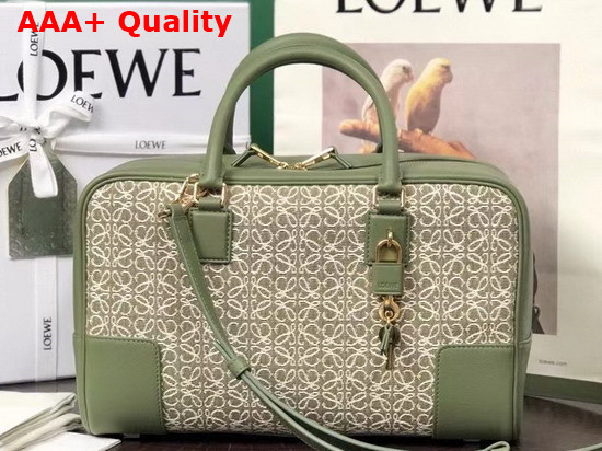 Loewe Amazona 28 Bag in Jacquard and Calfskin Green Avocado Green Replica