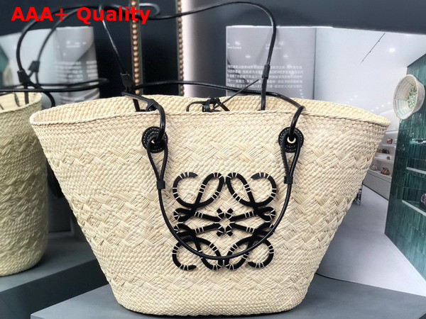 Loewe Anagram Basket Bag in Iraca Palm and Calfskin Natural Black Replica