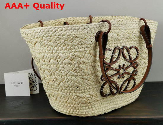 Loewe Anagram Basket Bag in Iraca Palm and Calfskin Natural Tan Replica