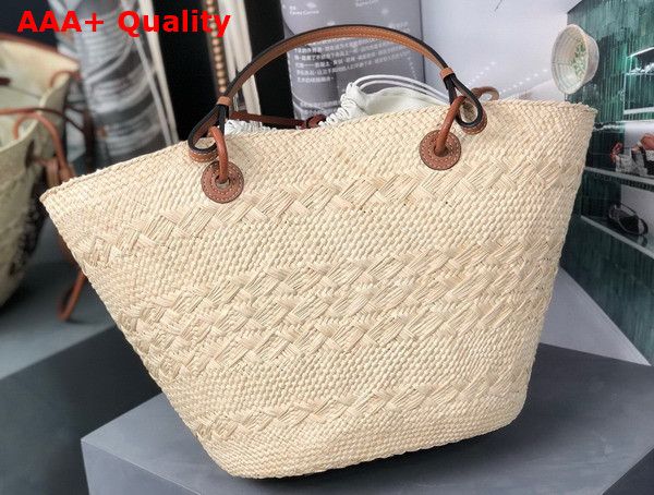 Loewe Anagram Basket Bag in Iraca Palm and Calfskin Natural and Tan Replica