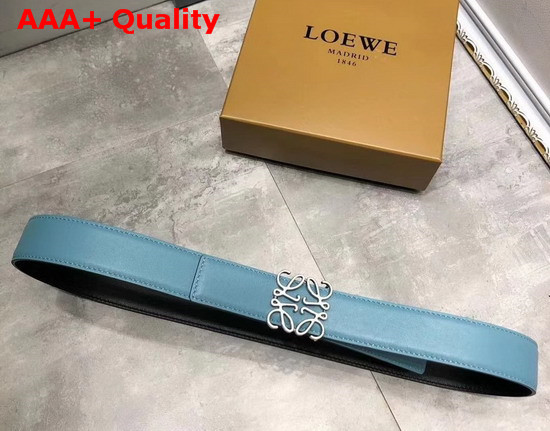 Loewe Anagram Belt 32cm Light Blue and Black Calfskin Replica