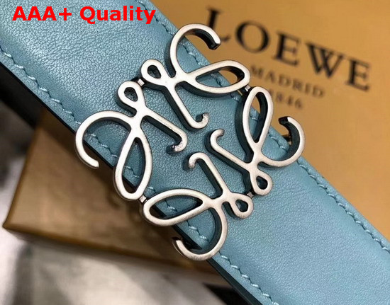 Loewe Anagram Belt 32cm Light Blue and Black Calfskin Replica