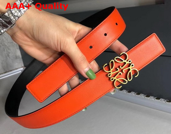 Loewe Anagram Belt 32cm Orange and Black Calfskin Replica