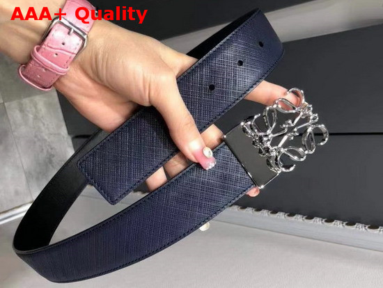 Loewe Anagram Buckle Reversible Belt 4cm Navy Blue and Black Calfskin Replica